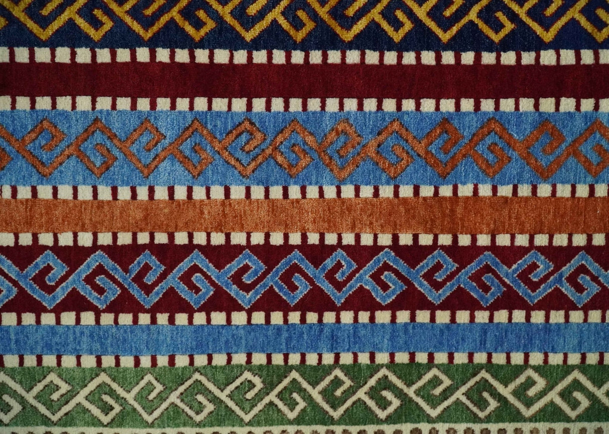 4x6 Multi Color Striped Wool Hand Woven Southwestern Gabbeh Rug