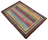 4x6 Multi Color Striped Wool Hand Woven Southwestern Gabbeh Rug