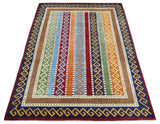 4x6 Multi Color Striped Wool Hand Woven Southwestern Gabbeh Rug