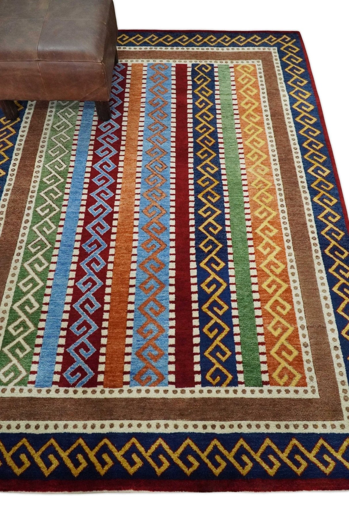 4x6 Multi Color Striped Wool Hand Woven Southwestern Gabbeh Rug