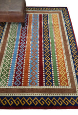 4x6 Multi Color Striped Wool Hand Woven Southwestern Gabbeh Rug