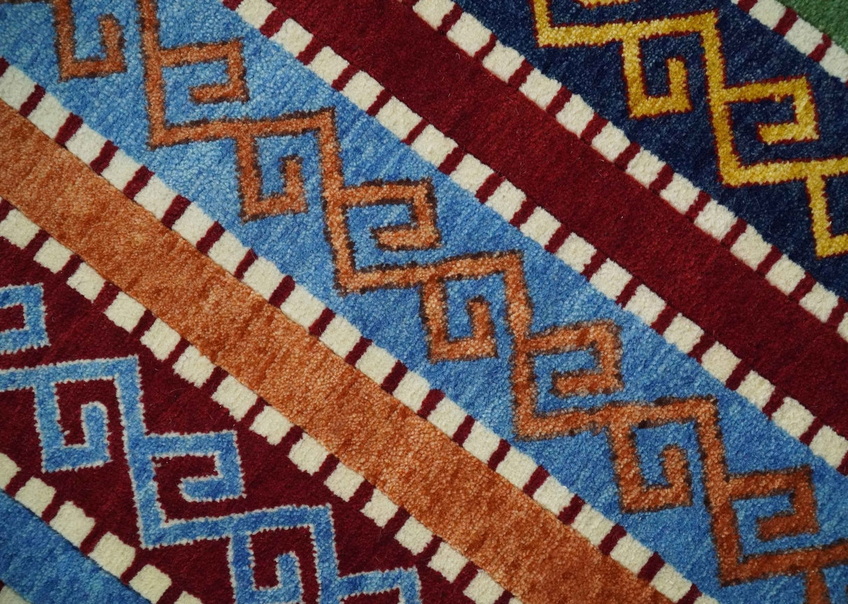 4x6 Multi Color Striped Wool Hand Woven Southwestern Gabbeh Rug