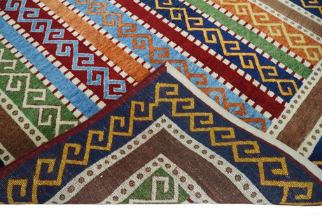4x6 Multi Color Striped Wool Hand Woven Southwestern Gabbeh Rug