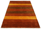 4x6 Small Rust and Gold Striped Wool Hand Woven Southwestern Gabbeh Rug