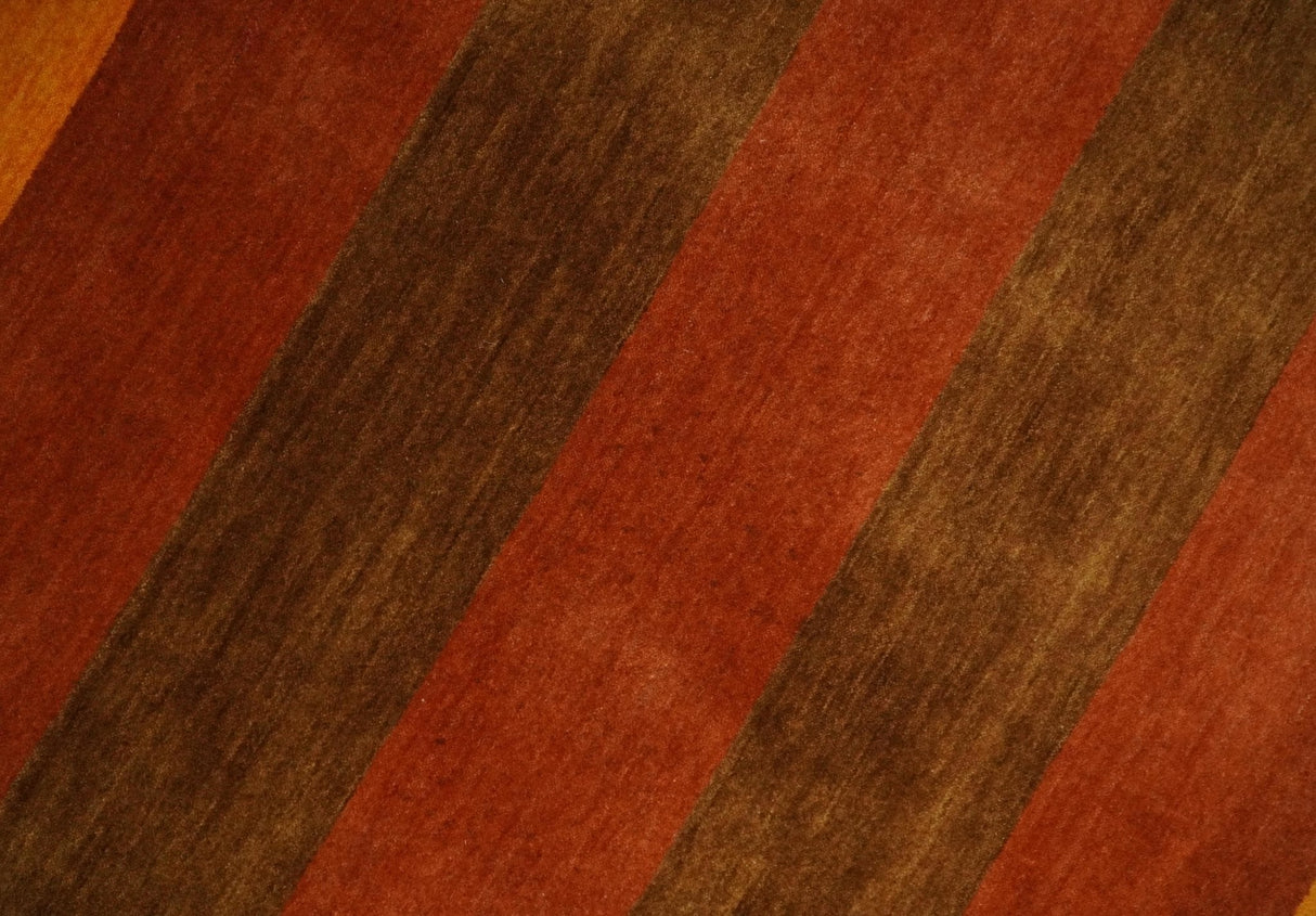 4x6 Small Rust and Gold Striped Wool Hand Woven Southwestern Gabbeh Rug