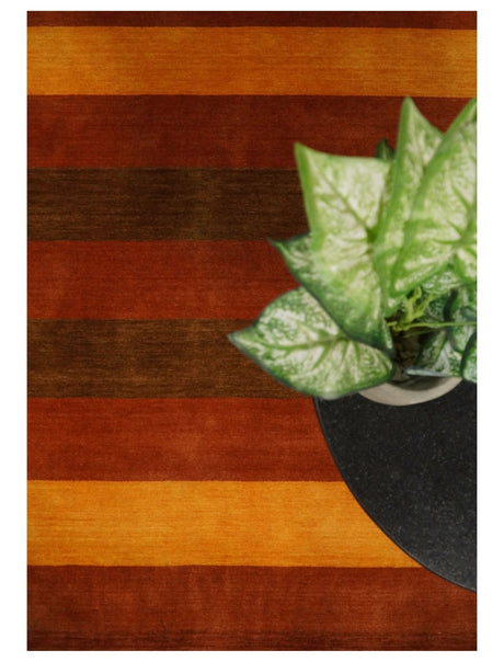 4x6 Small Rust and Gold Striped Wool Hand Woven Southwestern Gabbeh Rug