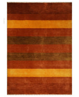 4x6 Small Rust and Gold Striped Wool Hand Woven Southwestern Gabbeh Rug