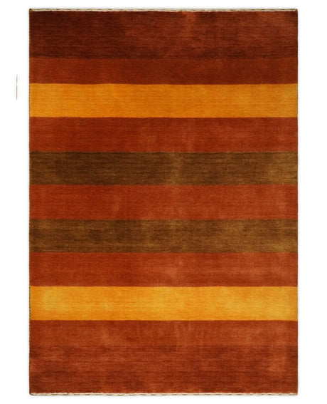 4x6 Small Rust and Gold Striped Wool Hand Woven Southwestern Gabbeh Rug