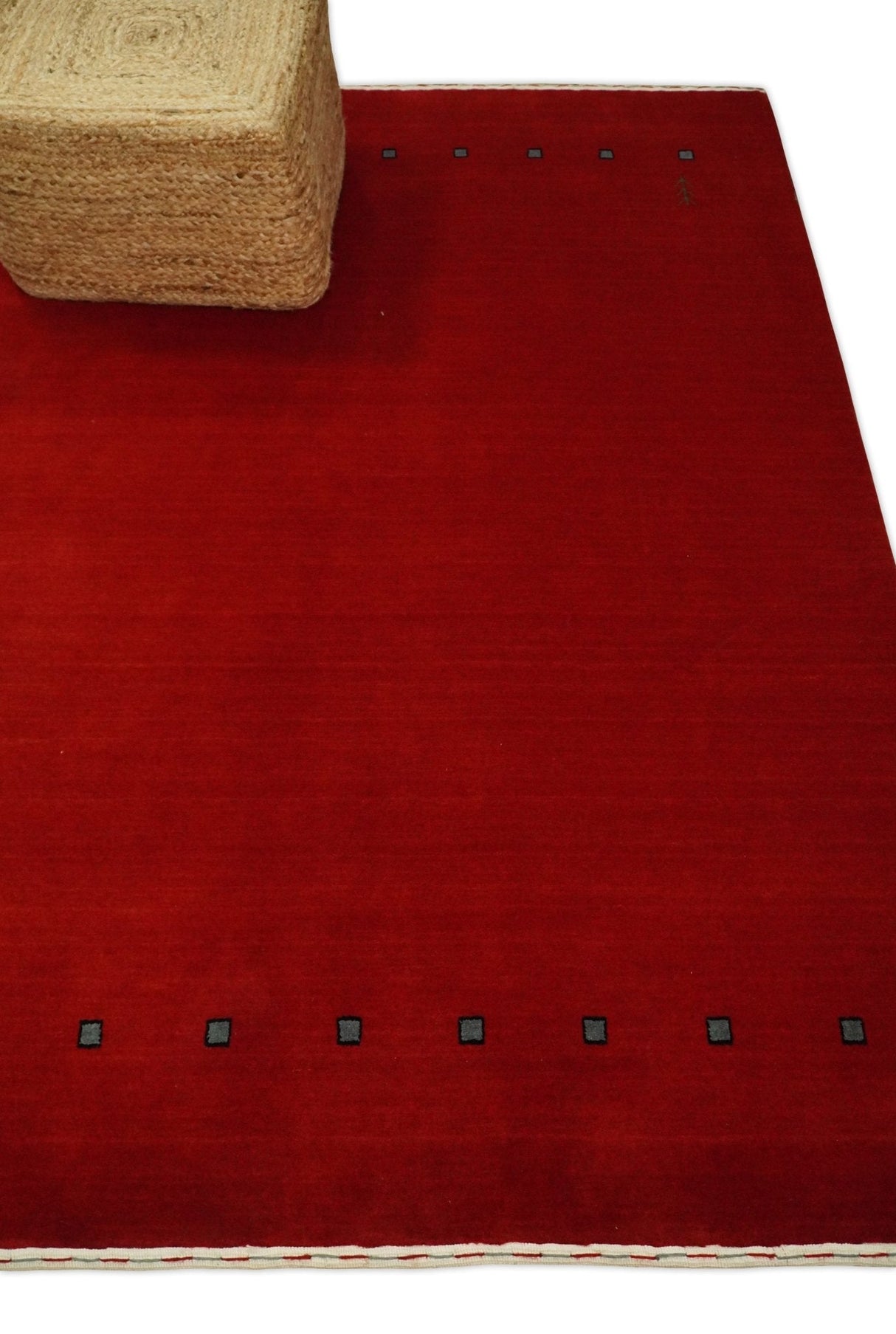4x6 Small Solid Red Wool Hand Woven Southwestern Gabbeh Rug