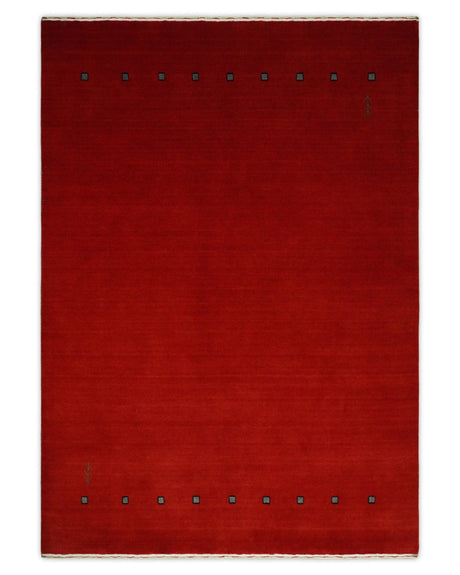 4x6 Small Solid Red Wool Hand Woven Southwestern Gabbeh Rug