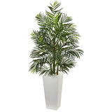 5’ Areca Artificial Palm Tree in White Planter (Indoor/Outdoor)-Parc Decor