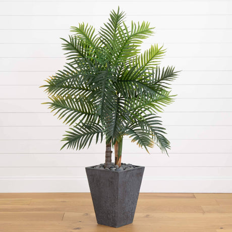 5’ Areca Palm Artificial Tree in Slate Finished Planter (Real Touch)-Parc Decor