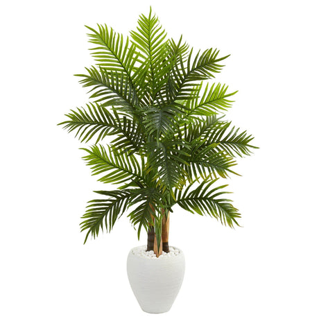 5’ Areca Palm Artificial Tree in White Planter (Real Touch)-Parc Decor