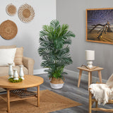 5’ Areca Palm Tree in Boho Chic Handmade Cotton & Jute White Woven Planter UV Resistant-Parc Decor
