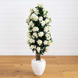 5’ Azalea Artificial Tree in White Planter-Parc Decor