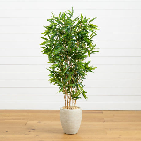 5’ Bamboo Artificial Tree in Sand Colored Planter (Real Touch) (Indoor/Outdoor)-Parc Decor