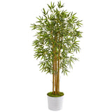 5’ Bamboo Artificial Tree in White Tin Planter-Parc Decor