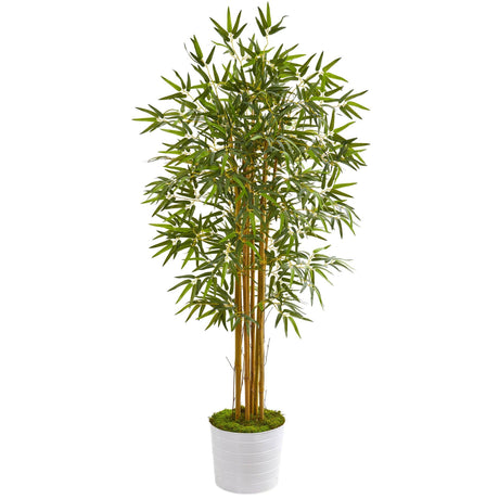 5’ Bamboo Artificial Tree in White Tin Planter-Parc Decor