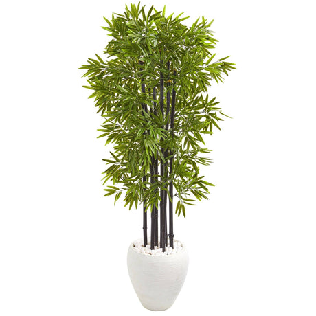 5’ Bamboo Artificial Tree with Black Trunks in White Planter (Indoor/Outdoo)-Parc Decor