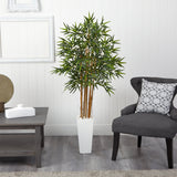 5’ Bamboo Tree in White Tower Planter-Parc Decor
