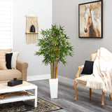 5’ Bamboo Tree in White Tower Planter-Parc Decor