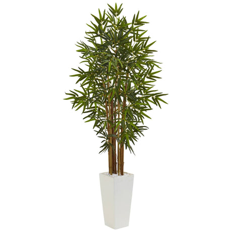 5’ Bamboo Tree in White Tower Planter-Parc Decor