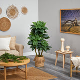 5’ Bird Nest Tree in Handmade Natural Jute Planter with Tassels UV Resistant (Indoor/Outdoor)-Parc Decor