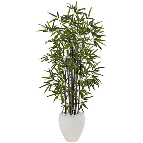 5’ Black Bamboo Tree in White Oval Planter-Parc Decor