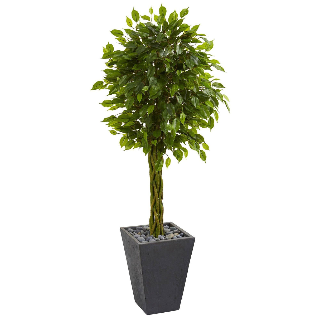 5’ Braided Ficus Artificial Tree in Slate Planter(Indoor/Outdoor)-Parc Decor