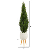 5' Cedar Artificial Tree in White Planter with Stand (Indoor/Outdoor)-Parc Decor