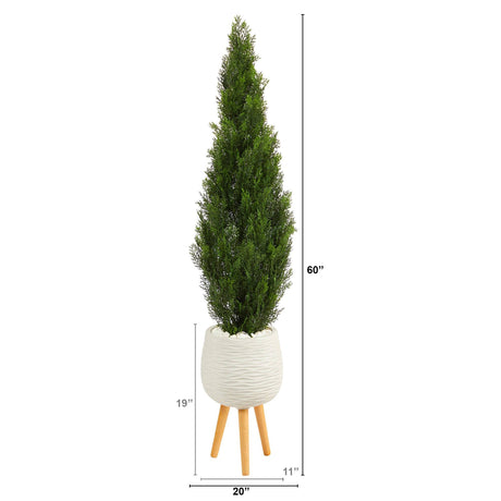 5' Cedar Artificial Tree in White Planter with Stand (Indoor/Outdoor)-Parc Decor