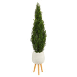 5' Cedar Artificial Tree in White Planter with Stand (Indoor/Outdoor)-Parc Decor