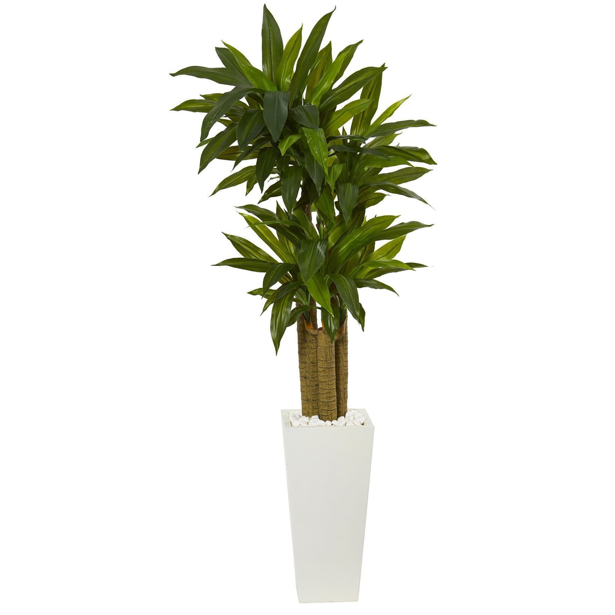 5' Cornstalk Dracaena Artificial Plant in White Tower Planter-Parc Decor