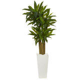 5' Cornstalk Dracaena Artificial Plant in White Tower Planter-Parc Decor