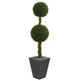 5’ Double Ball Boxwood Topiary Artificial Tree in Slate Planter(Indoor/Outdoor)-Parc Decor