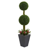 5’ Double Boxwood Ball Topiary Artificial Tree in Slate Planter (Indoor/Outdoor)-Parc Decor
