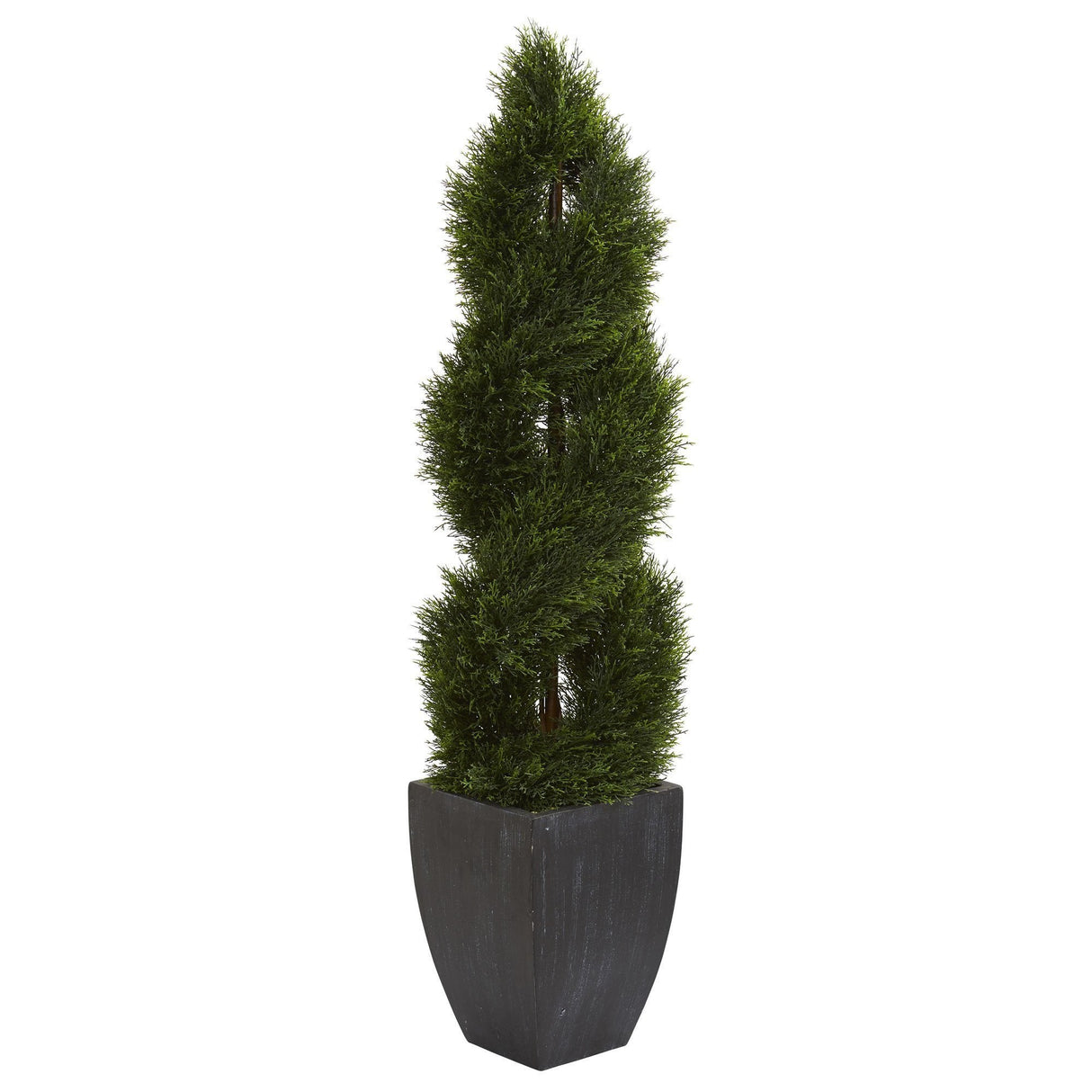 5’ Double Cypress Spiral Topiary Artificial Tree in Black Planter (Indoor/Outdoor)-Parc Decor