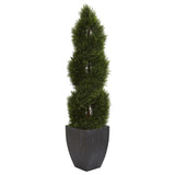 5’ Double Cypress Spiral Topiary Artificial Tree in Black Planter (Indoor/Outdoor)-Parc Decor