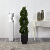 5’ Double Cypress Spiral Topiary Artificial Tree in Black Planter (Indoor/Outdoor)-Parc Decor