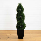 5’ Double Cypress Spiral Topiary Artificial Tree in Black Planter (Indoor/Outdoor)-Parc Decor
