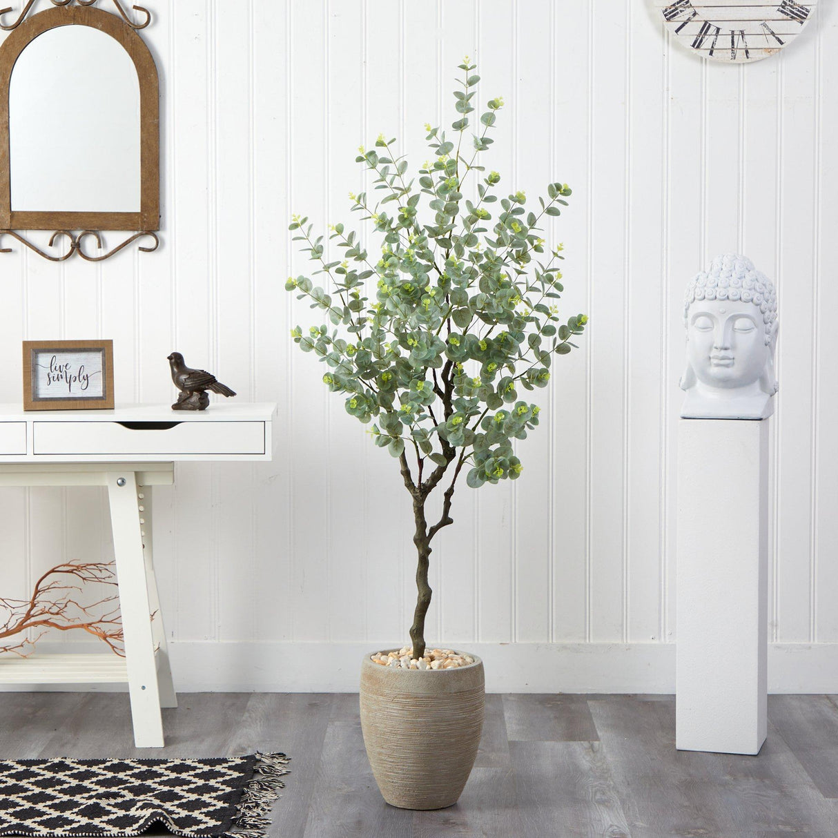 5’ Eucalyptus Artificial Tree in Sandstone Planter-Parc Decor