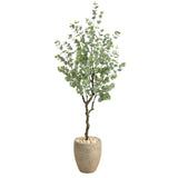 5’ Eucalyptus Artificial Tree in Sandstone Planter-Parc Decor