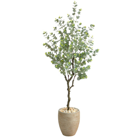 5’ Eucalyptus Artificial Tree in Sandstone Planter-Parc Decor
