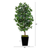 5’ Ficus Artificial Tree in Black Metal Planter-Parc Decor