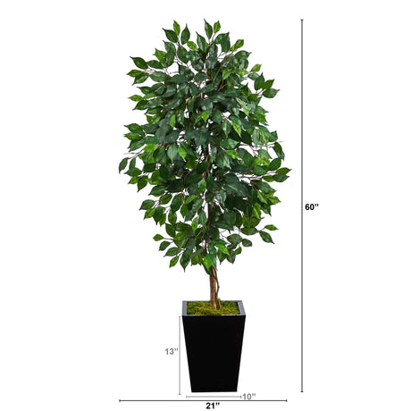 5’ Ficus Artificial Tree in Black Metal Planter-Parc Decor