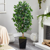 5’ Ficus Artificial Tree in Black Metal Planter-Parc Decor