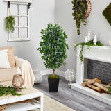 5’ Ficus Artificial Tree in Black Metal Planter-Parc Decor