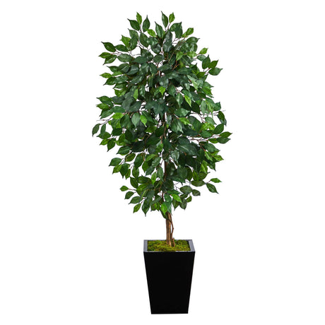 5’ Ficus Artificial Tree in Black Metal Planter-Parc Decor