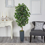5’ Ficus Artificial Tree in Gray Planter-Parc Decor
