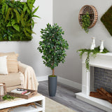 5’ Ficus Artificial Tree in Gray Planter-Parc Decor